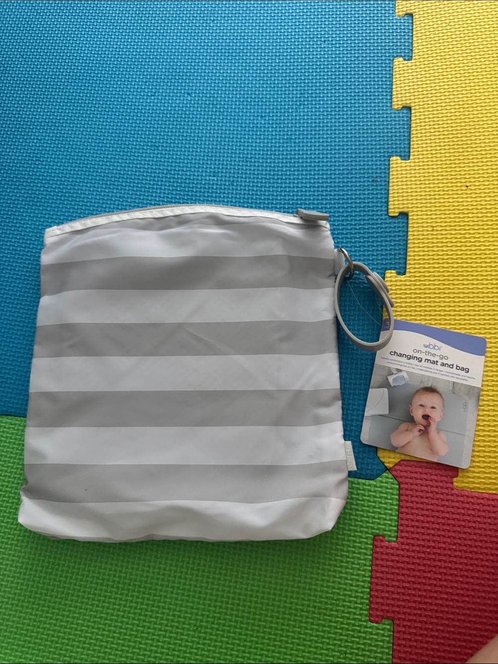 Striped Gray & White Travel Changing Mat Pouch